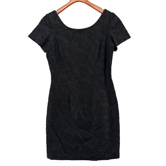 Vtg Marie St Claire Mini Sheath Dress Solid Black Floral Short Sleeve Lined Sz 6 - Picture 1 of 9